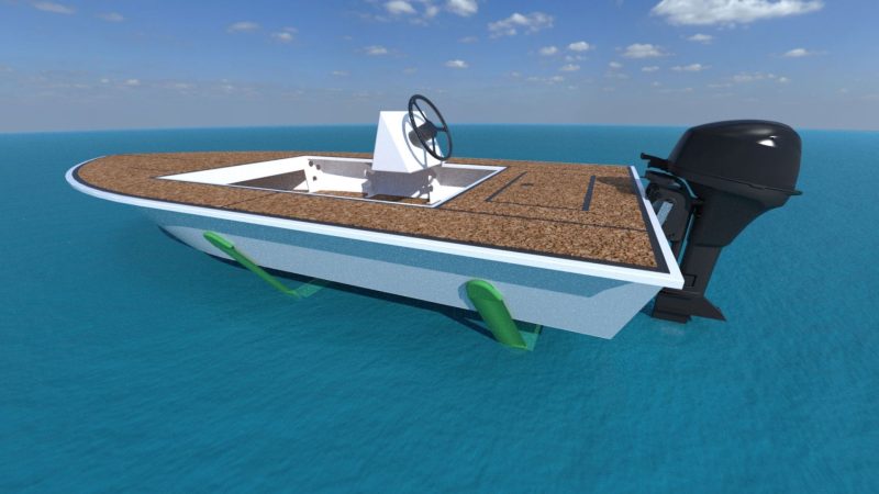 all-electric skiff boat with a hydrofoil