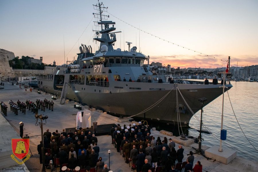 P71 at its commissioning ceremony in Vallefta: the vessel is Vittoria’s largest OPV build yet