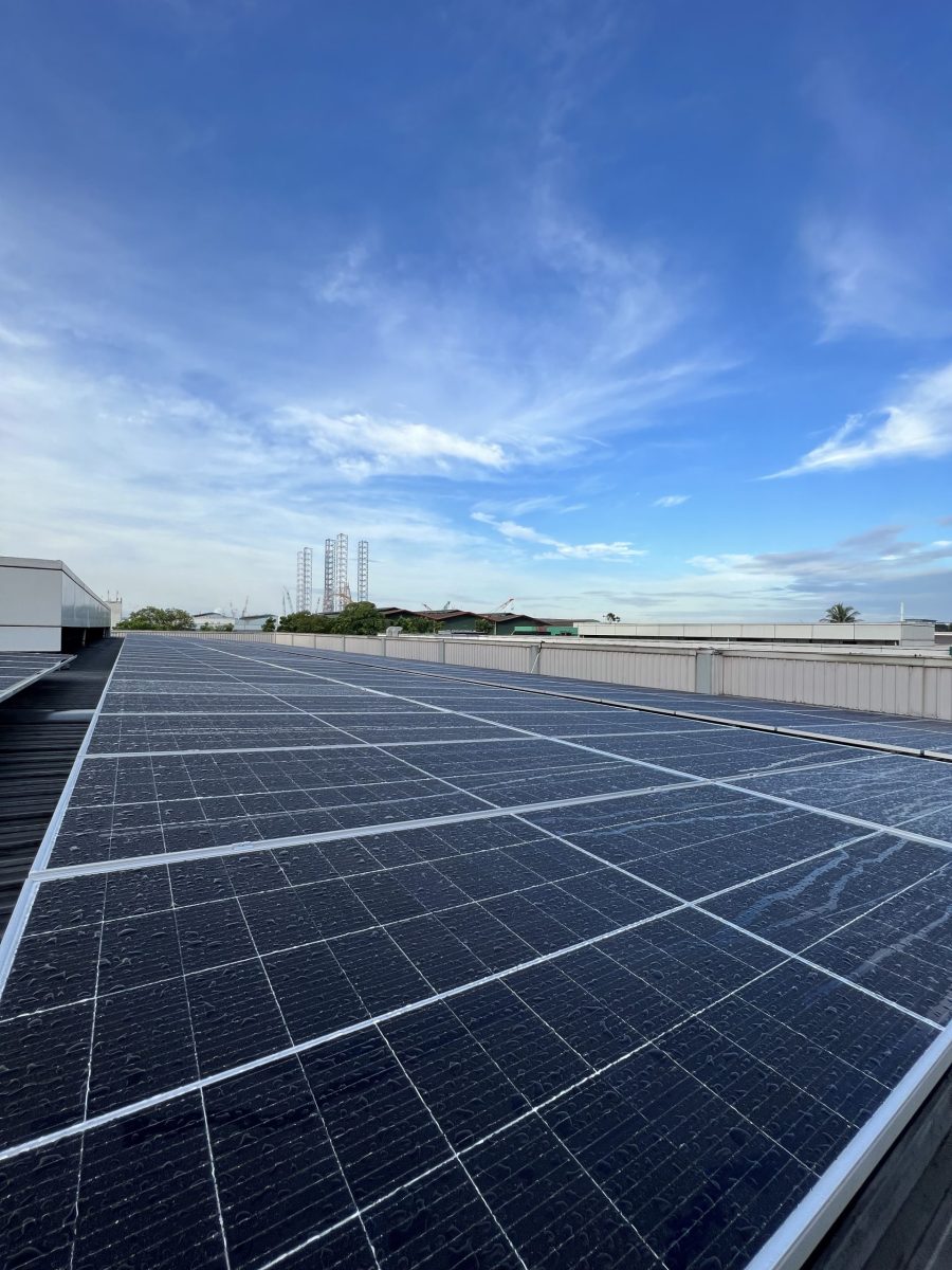 Solar panels installed on the roof of Tru-Marine’s Singapore service station