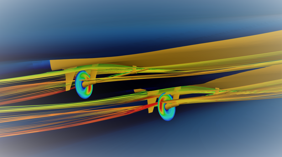 Figure 7: Streamlines through propeller disc and propeller body force distribution at 23knots